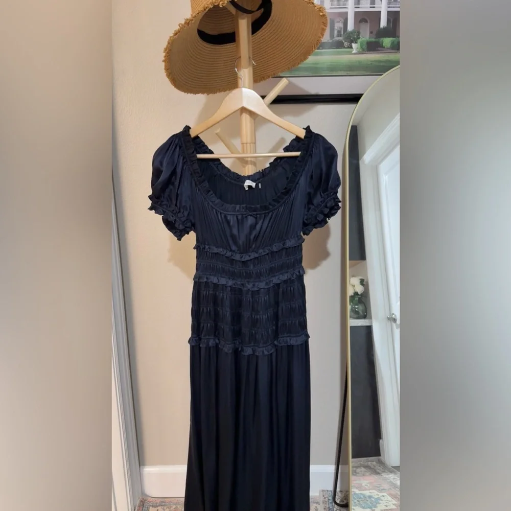 Doen Navy Blue Satin Midi Dress